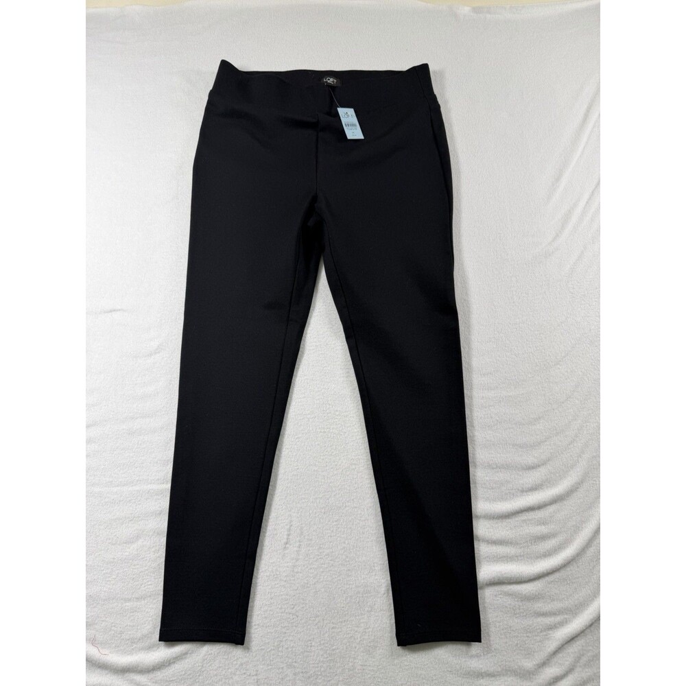 LOFT Womens Dress Pants Petites M Black Solid Flat Front Pull-On NEW 553